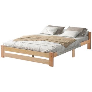 Lit futon en bois massif naturel 200x140 avec tête de lit et sommier à lattes