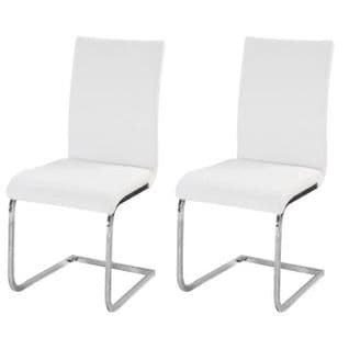 Lot De 2 Chaises De Salle à Manger - Simili Blanc - Style Contemporain - L 43 X P 56 Cm - Lea