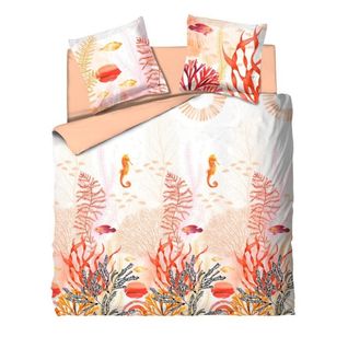 Parure De Draps Coton - Nouméa Drap-housse 140x190 + Drap Plat 240x300 + 2 Taies 65x65 Mandarine