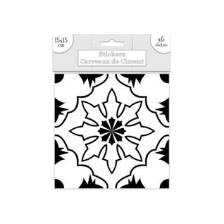 6 Stickers Carreaux De Ciment - 15 X 15 Cm - Blanc Et Noir