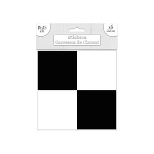 6 Stickers Carreaux De Ciment - 15 X 15 Cm - Carrés Noirs Et Blancs