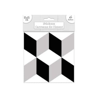 6 Stickers Carreaux De Ciment - 15 X 15 Cm - Losanges Noirs Et Blancs