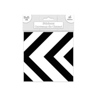 6 Stickers Carreaux De Ciment Fléché - 15 X 15 Cm - Noir Et Blanc