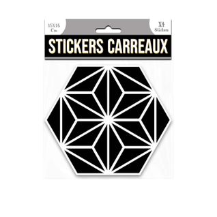4 Stickers Hexagonal  - 15 X 13 Cm - Noir Et Blanc