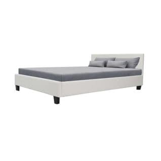 Lit Adulte 140 X 190 Cm - Simili Blanc - Sommier Inclus