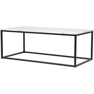 Table Basse Rectangulaire - Décor Marbre Pietement Métal Noir - L 120 X P 60 X H 43 Cm - Mable