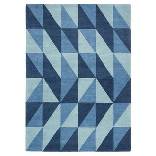 Tapis De Salon Design Atoll En Laine - Bleu - 160x230 Cm