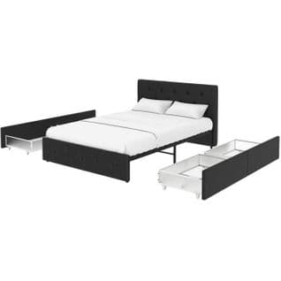 Lit Adulte David - 140 X 190 Cm - 4 Tiroirs - Sommier Inclus - Simili Noir