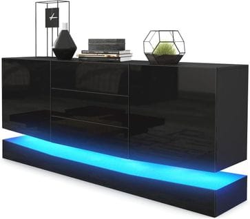 Buffet Noir Corps Mat Façade  Haute Brillance Avec Éclairage LED Rgb