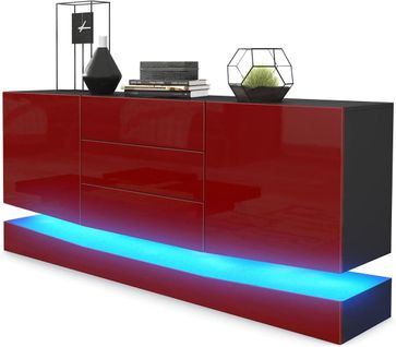 Buffet Noir  Et Bordeaux Corps Mat Façade Haute Brillance Avec Éclairage LED Rgb