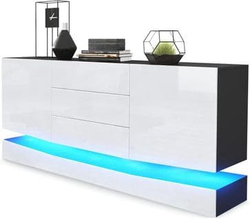 Buffet Noir Et Blanc Corps Mat Façade Haute Brillance Avec Éclairage LED Rgb