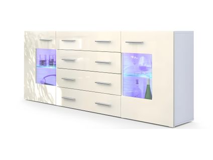 Buffet Design Blanc Mat Et Crème Laqué Avec LED  Bleu (hxlxp): 72 X 166 X 35