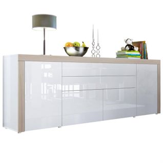 Buffet  Blanc Haute Brillance  Et   Avola-champagne 200 Cm