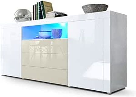 Buffet Laqué Blanc Et Crème Avec Éclairage LED 167 X 72 X 35  Cm