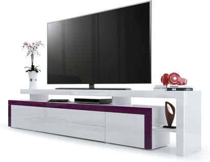 Meuble TV Blanc Et Mûre Laqué  52 X 227 X 35 Cm