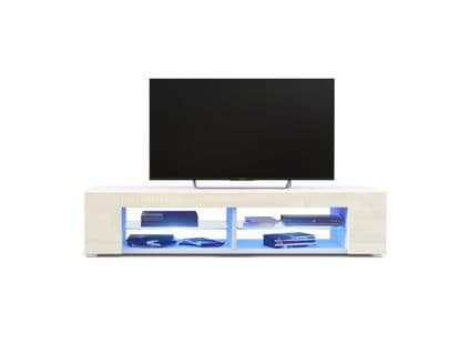 Meuble TV Blanc  Mat  Façades En Beige  Laquées LED Bleu (hxlxp) : 30 X 135 X 39