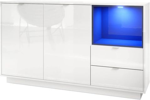 Buffet Laqué Blanc Avec Insertion Noir + LED (hxlxp) : 88 X 153 X 38