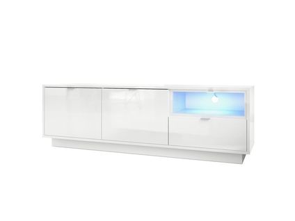 Meuble TV 153 Cm Laqué Blanc Avec Insertion + LED 48 X 153 X 38