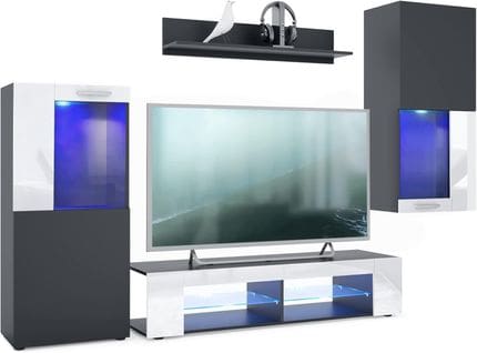 Meubles De Salon En Noir Et Blanc Avec LEDs Bleus