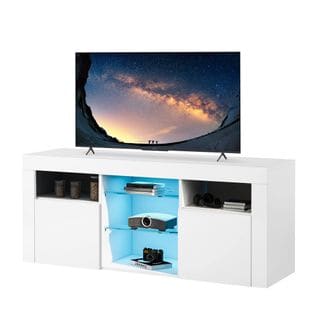 Meuble TV LED avec 2 armoires avec portes et 5 étagères 120*35*50, éclairage 16 couleurs, blanc