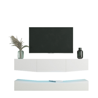 Meuble TV Blanc Brillant Suspendu Flottant Mural avec Éclairage LED pour Salon, blanc