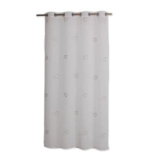 Voilage Solden En Étamine Avec Des Cœurs Brodés - Longueur 240 Cm X Largeur 140 Cm - Blanc Et Beige