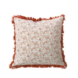 Coussin Fleuri à Franges - 40x40 Cm - Terracotta