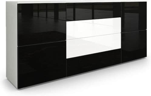 Buffet Moderne Blanc Et Noir Avec Façades Laquées Et Structure Mat