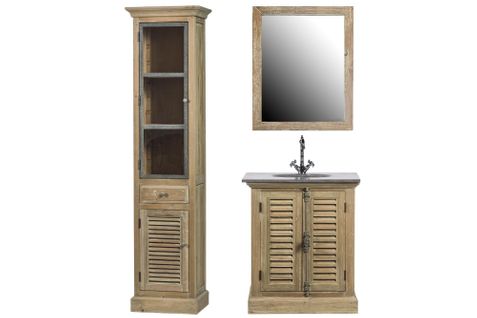 Meuble Simple Vasque En Bois Avec Miroir Et Colonne (ensemble) - Hanoï