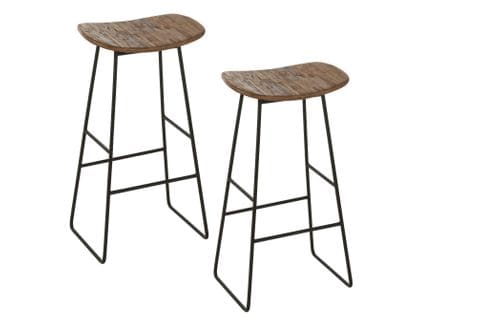 Tabouret De Bar En Teck Recyclé Brossé Et En Métal (lot De 2) - Dili