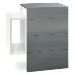 Table De Chevet Blanc Mat Et Gris Laqué (lxhxp) : 60 X 63 X 36 + LED