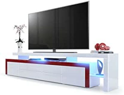 Meuble TV Blanc Et Bordeaux Laqué 227 Cm Avec LED