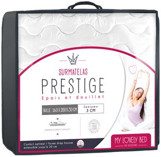 Surmatelas Prestige 160x200 Cm - Epais Et Douillet - Enveloppe 100% Coton - Lavable