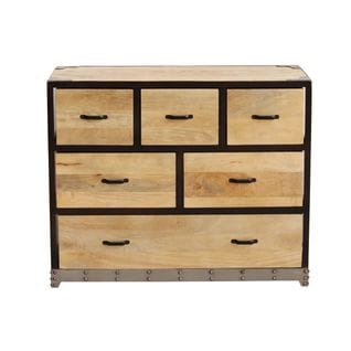 Commode Industrielle En Bois Manguier Massif Et Métal Noir 6 Tiroirs L99 Cm Industria