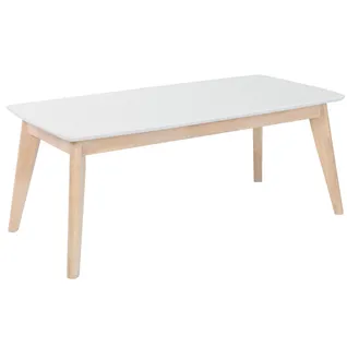 Table Basse Rectangulaire Scandinave Blanc Et Bois Clair Massif L105 Cm Leena