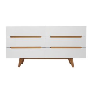 Commode Scandinave Finition Blanc Brillant Laqué 6 Tiroirs L160 Cm Melka