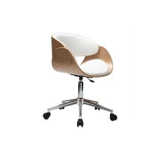 Chaise De Bureau à Roulettes Design Blanc, Bois Clair Et Acier Chromé Bent