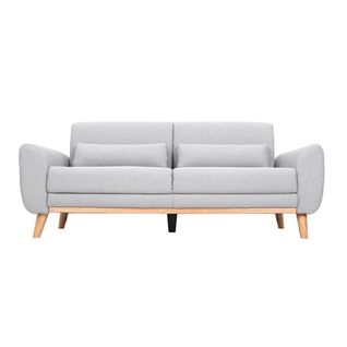 Canapé Scandinave 3 Places En Tissu Gris Clair Et Bois Clair Ektor