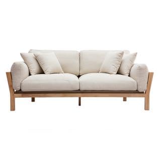 Canapé Scandinave Déhoussable 3 Places En Tissu Blanc Crème Et Bois Clair Kyo