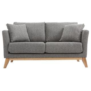 Canapé Scandinave Déhoussable 2 Places En Tissu Gris Clair Et Bois Clair Oslo