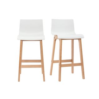 Tabourets De Bar Design Bois Et Blanc H65 Cm (lot De 2) New Surf