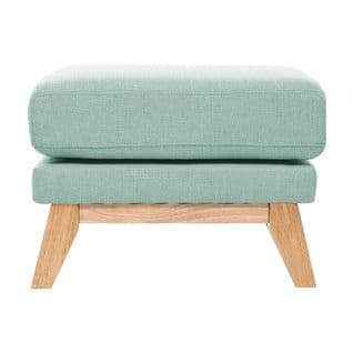 Pouf Repose-pieds Déhoussable Scandinave En Tissu Vert Lagon Et Bois Clair Oslo