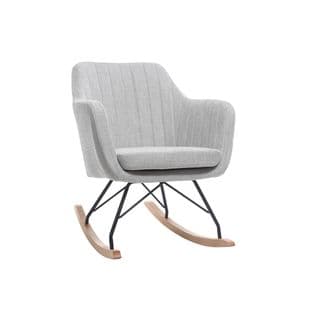 Rocking Chair Scandinave En Tissu Gris Clair, Métal Noir Et Bois Clair Aleyna