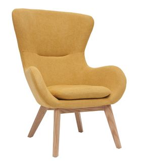 Fauteuil Scandinave En Tissu Effet Velours Jaune Moutarde Et Bois Eskua