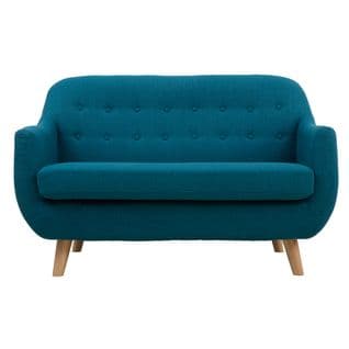 Canapé Scandinave Déhoussable 2 Places En Tissu Bleu Canard Et Bois Clair Ynok