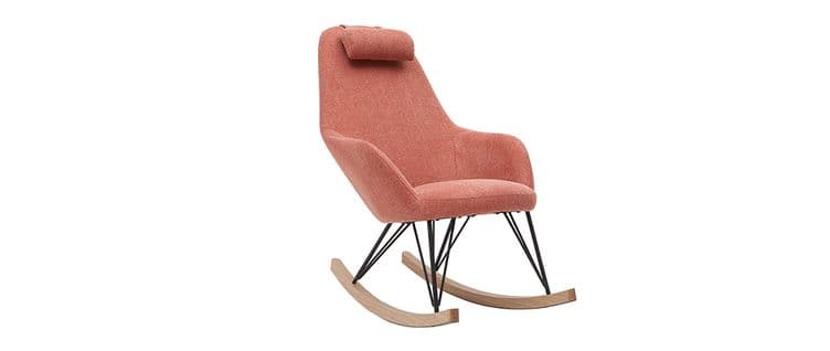 Rocking Chair Scandinave En Tissu Effet Velours Texturé Terracotta, Métal Noir Et Bois Clair Jhene