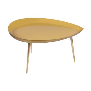 Table Basse Design En Acier Laqué Jaune Et Doré L80 Cm Drop