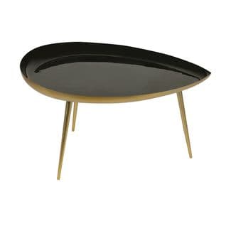 Table Basse Design En Acier Laqué Noir Et Doré L80 Cm Drop