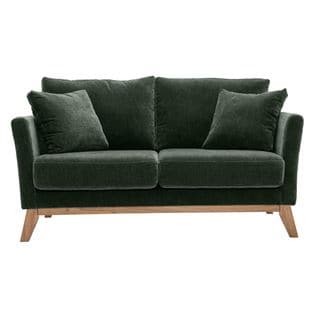 Canapé Scandinave Déhoussable 2 Places En Tissu Vert Kaki Et Bois Clair Oslo