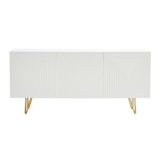 Buffet Design Blanc Et Métal Doré 3 Portes L160 Cm Ozen